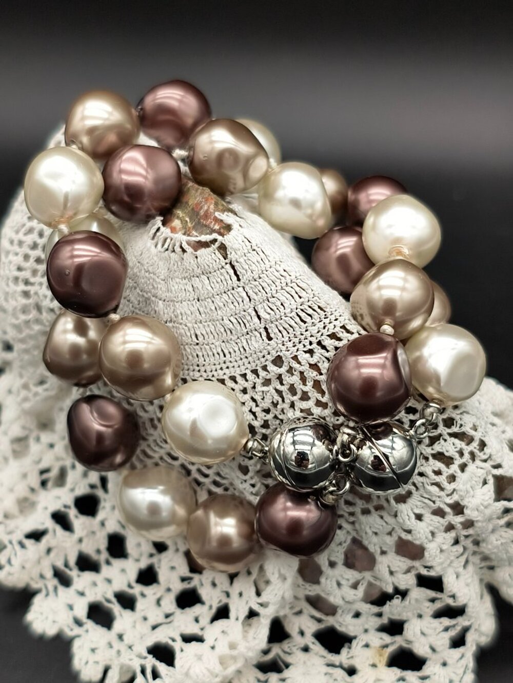 Chunky Faux Pearl Bracelets – Mixed Tones (2‑Piece Set)